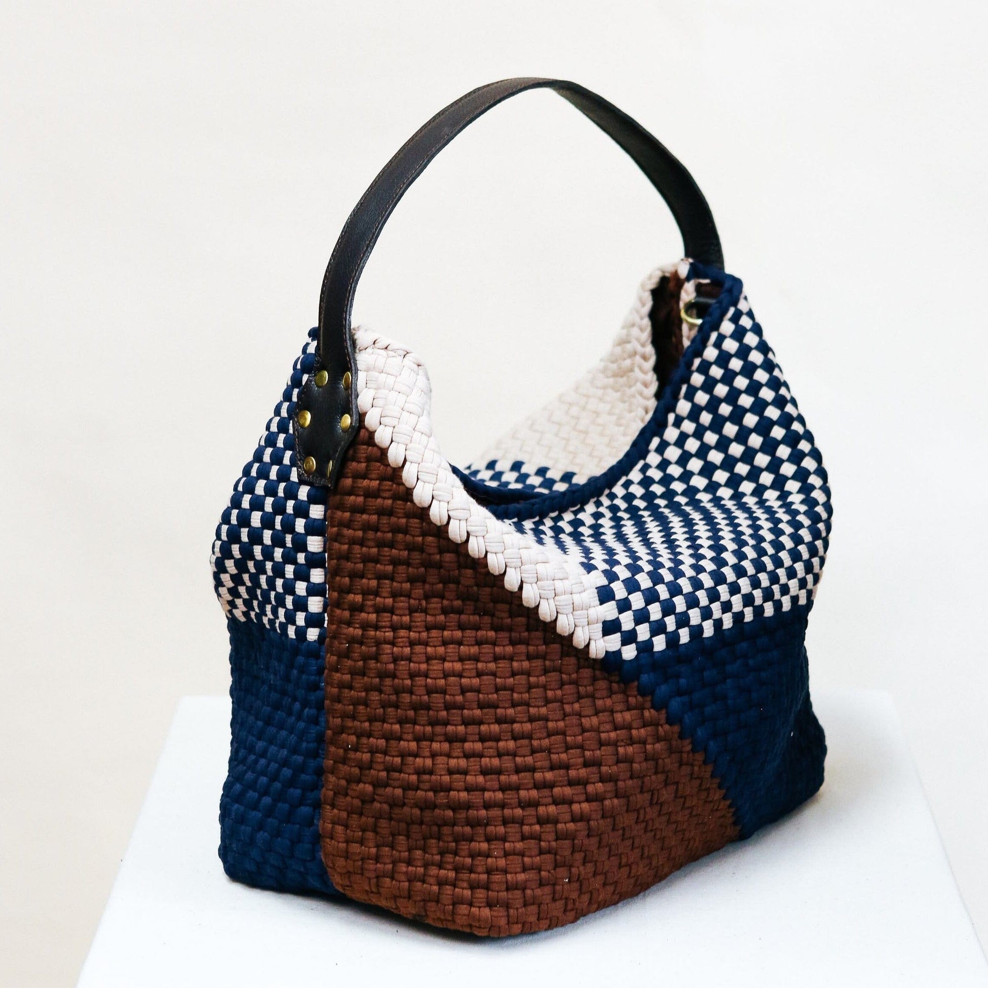Buslo Diagonal Weave - Brown & Navy Fashion Rags2Riches
