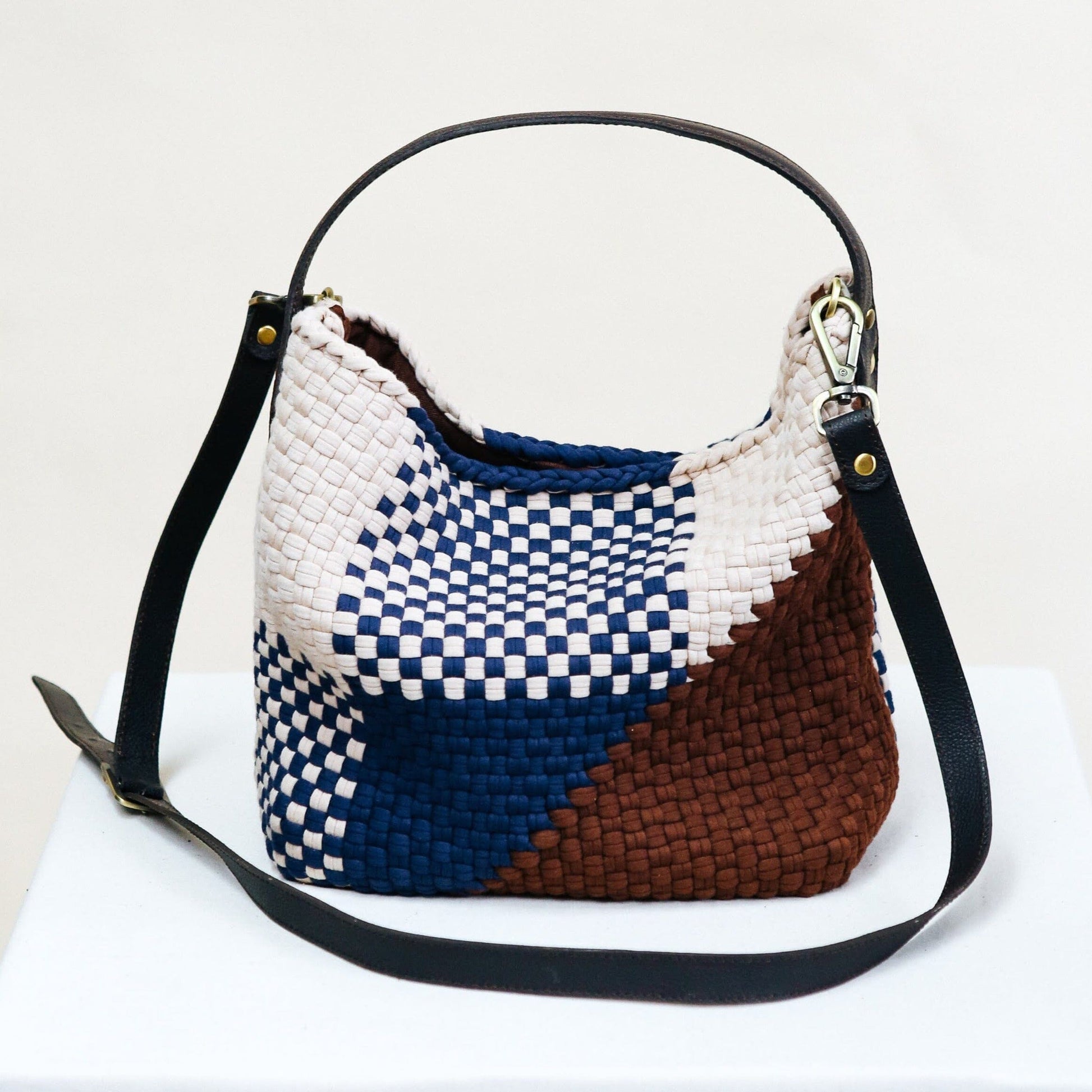 Buslo Mini Diagonal Weave - Brown & Navy Fashion Rags2Riches