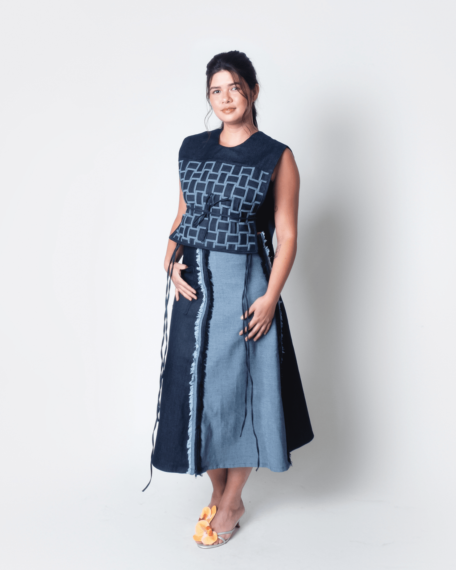 4-Way A-Line Skirt Two-Tone Denim Fashion Rags2Riches