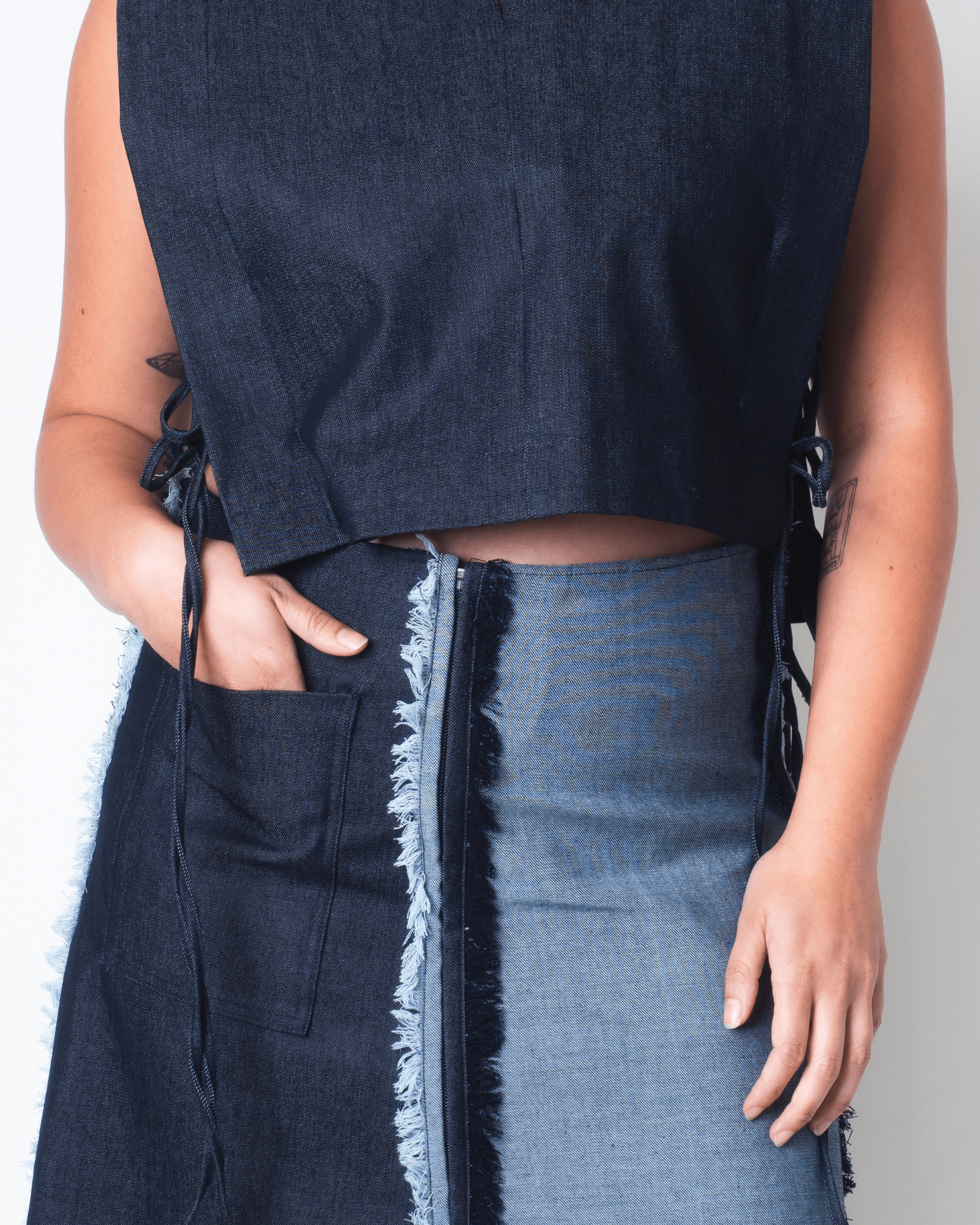 4-Way A-Line Skirt Two-Tone Denim Fashion Rags2Riches