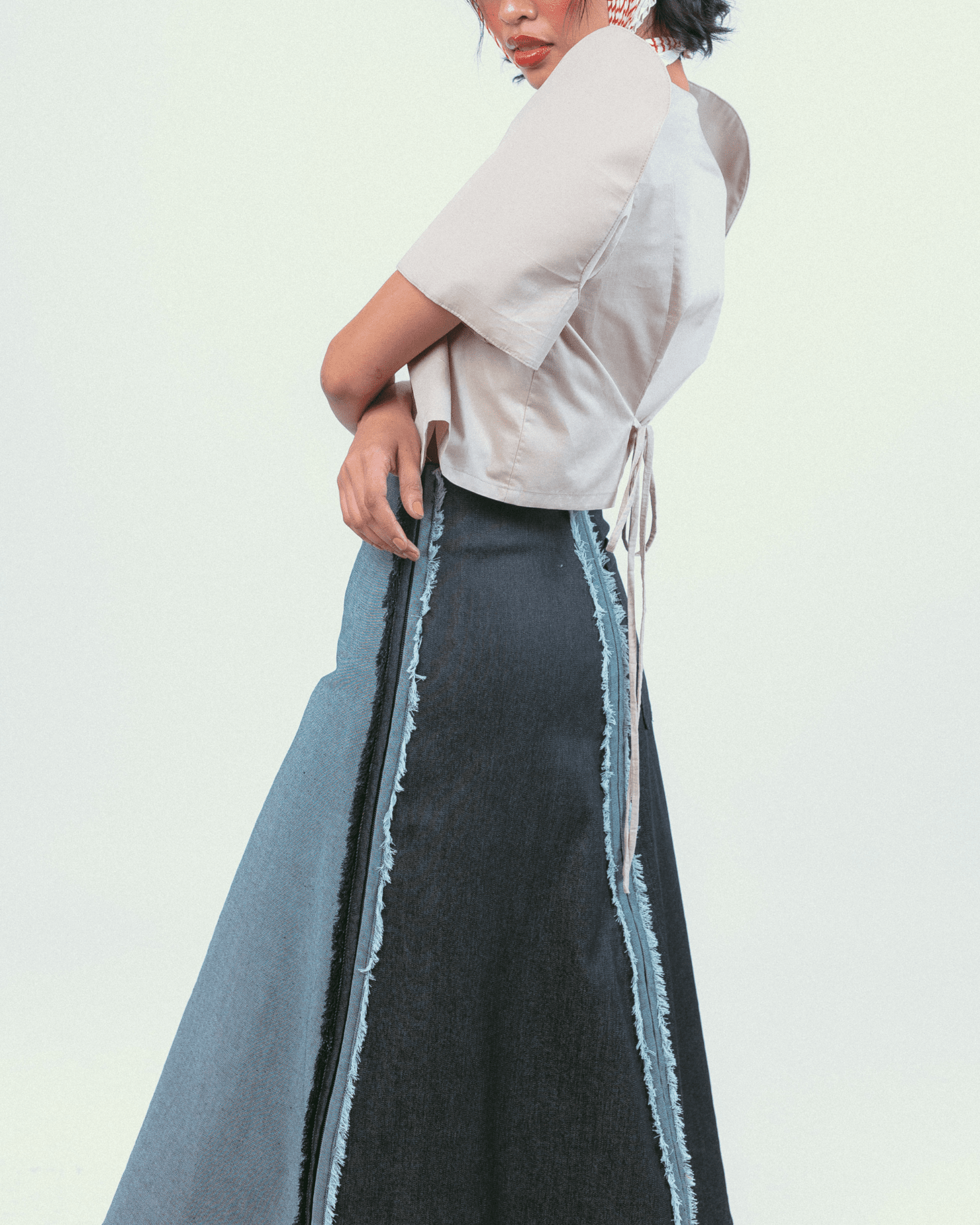 4-Way A-Line Skirt Two-Tone Denim Fashion Rags2Riches