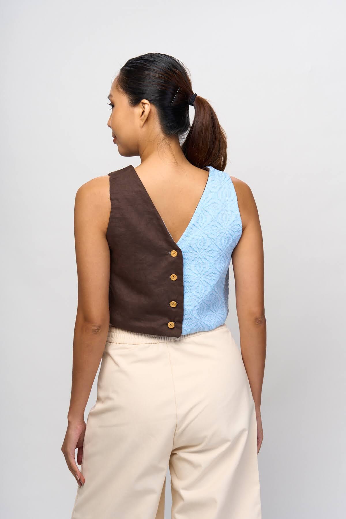 4-way Top Blue Binetwagan + Dark Brown Linen Fashion R2R On Repeat