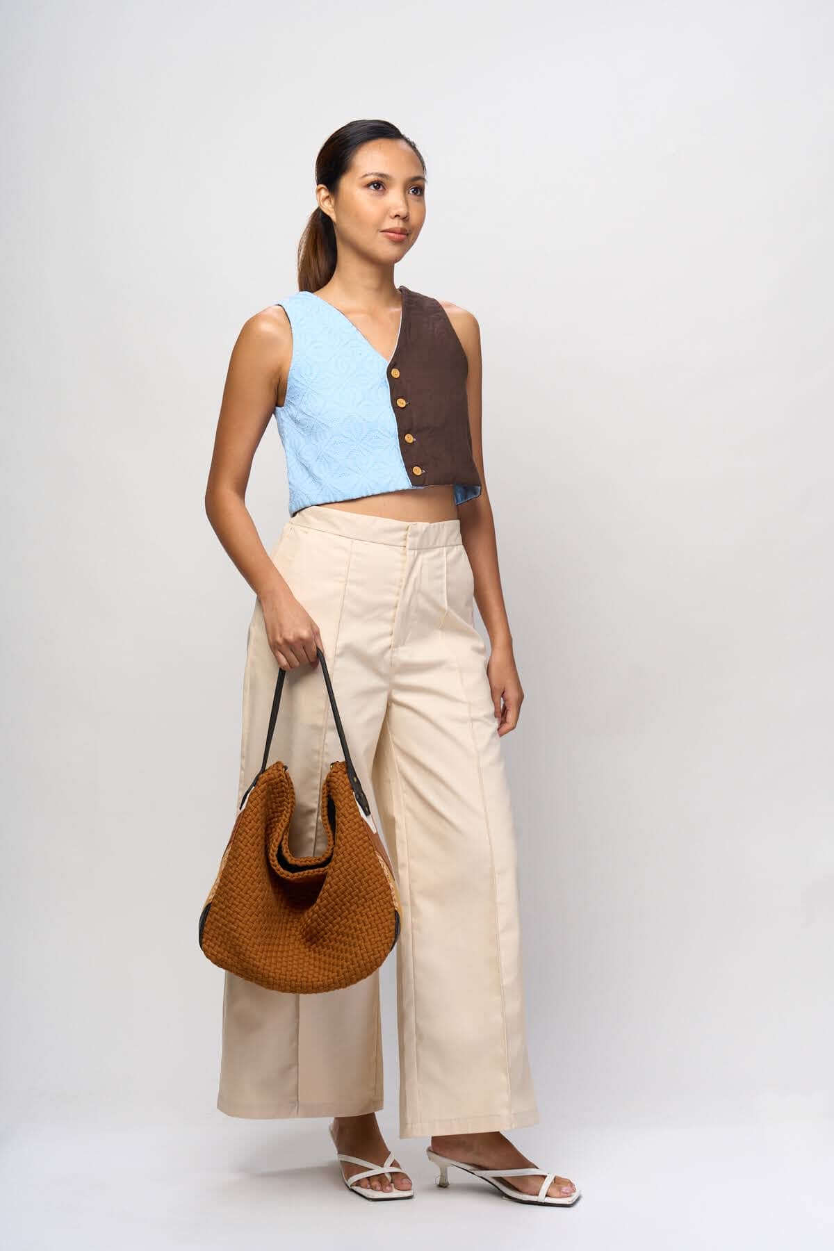 4-way Top Blue Binetwagan + Dark Brown Linen Fashion R2R On Repeat