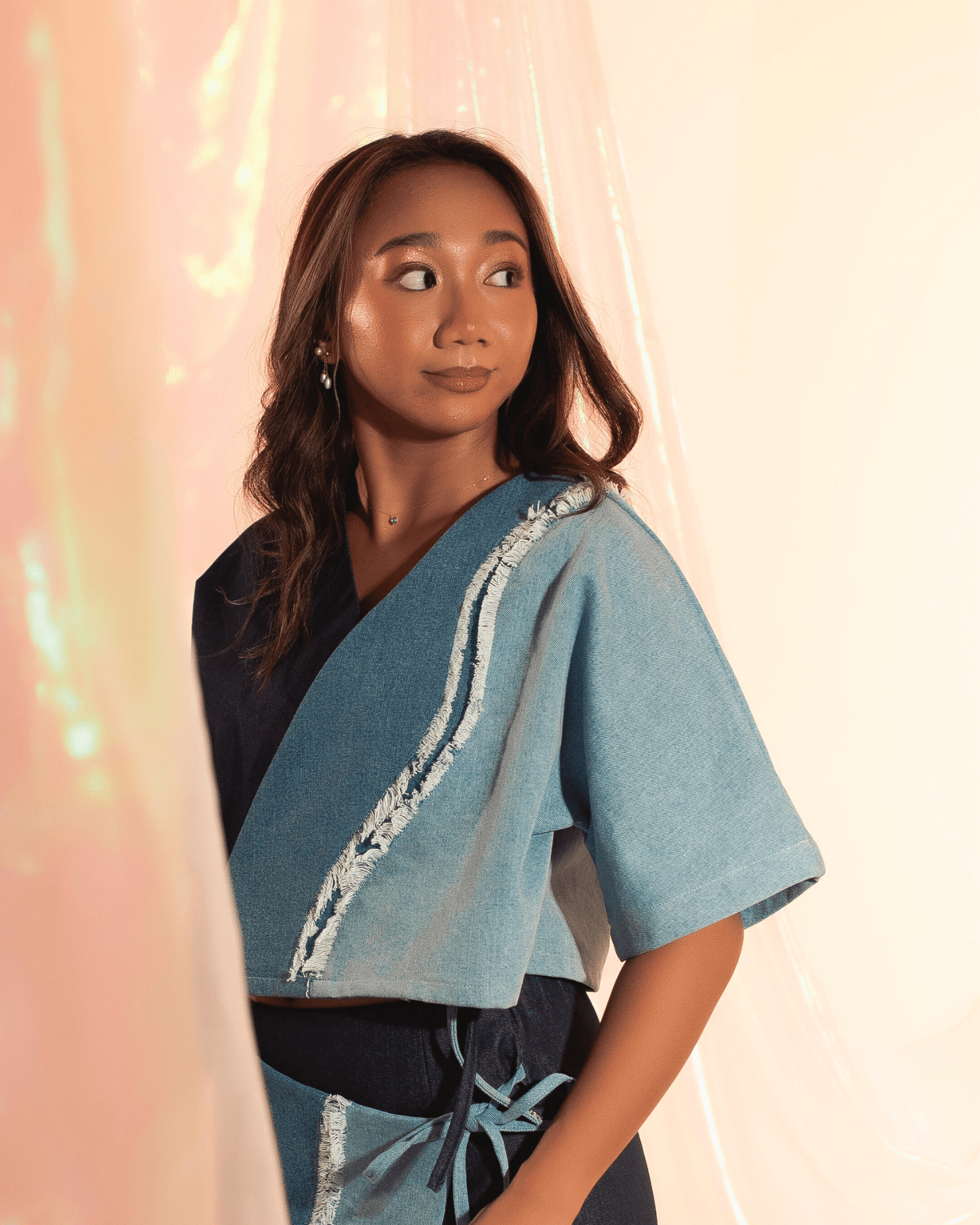 Alon 3-Way Boxy Wrap Top Denim Fashion R2R On Repeat