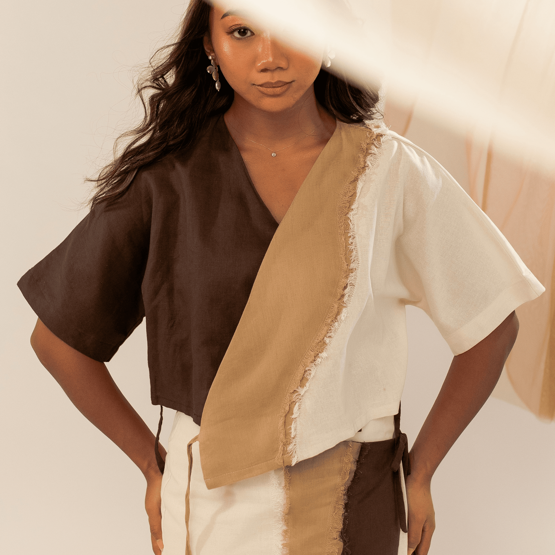 Alon 3-Way Boxy Wrap Top Tan Fashion R2R On Repeat