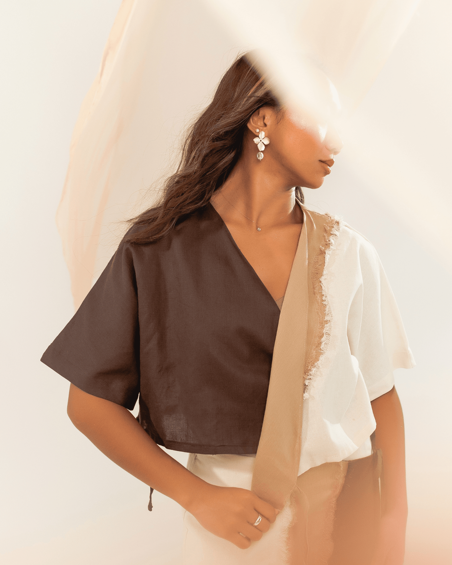 Alon 3-Way Boxy Wrap Top Tan Fashion R2R On Repeat