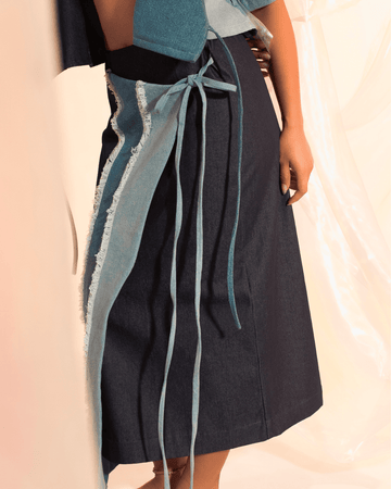 [Ready Today] Daloy Wrapover Midi Pencil Skirt Denim