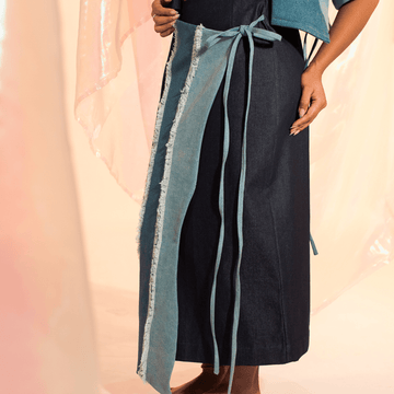 [Ready Today] Daloy Wrapover Midi Pencil Skirt Denim