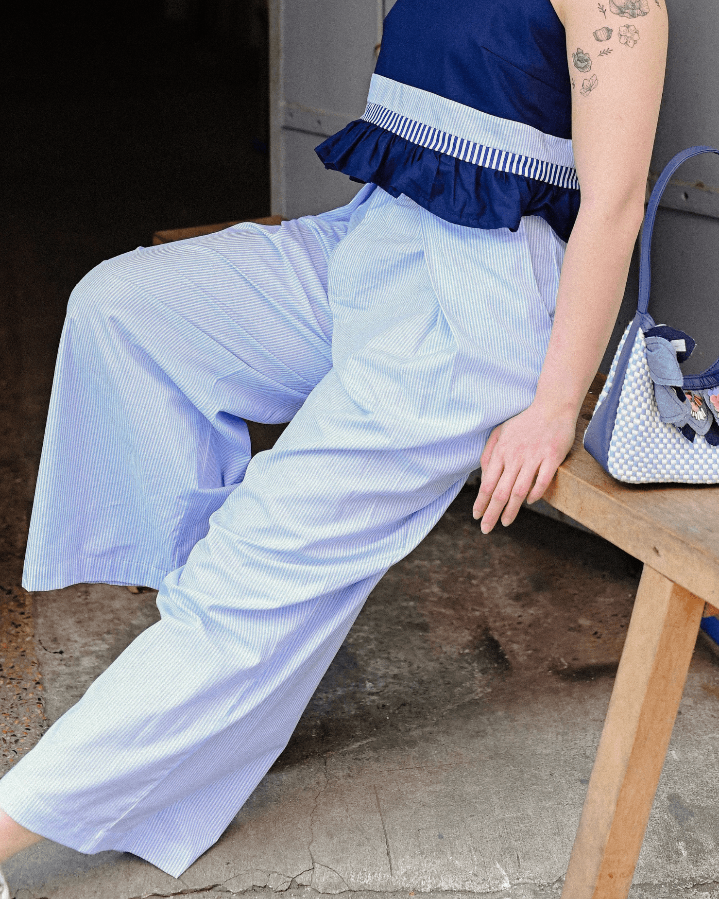 Lakbay Pants Light Blue Stripes Fashion Rags2Riches