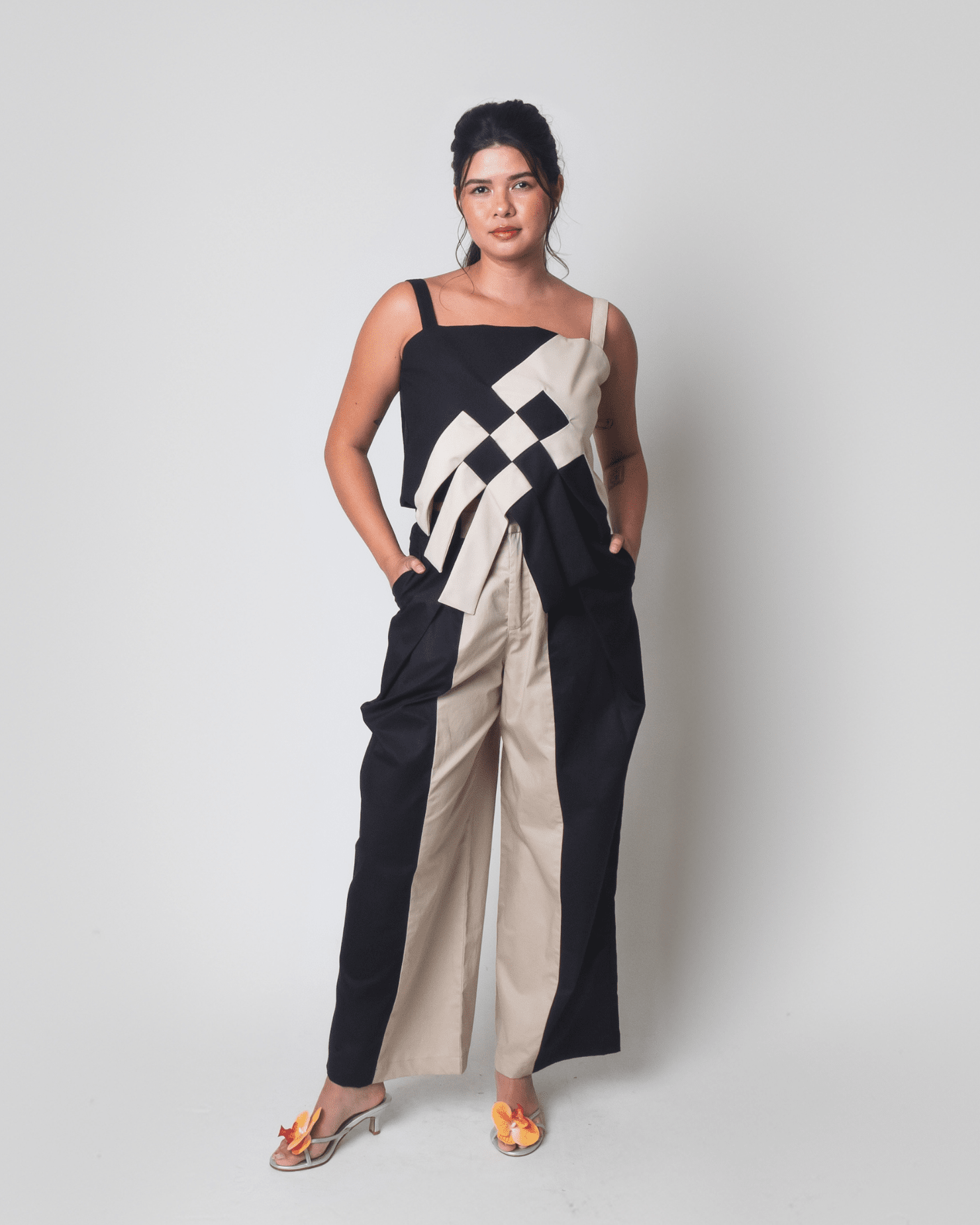 Lakbay Pants Two-Tone Black & Sand Fashion Rags2Riches