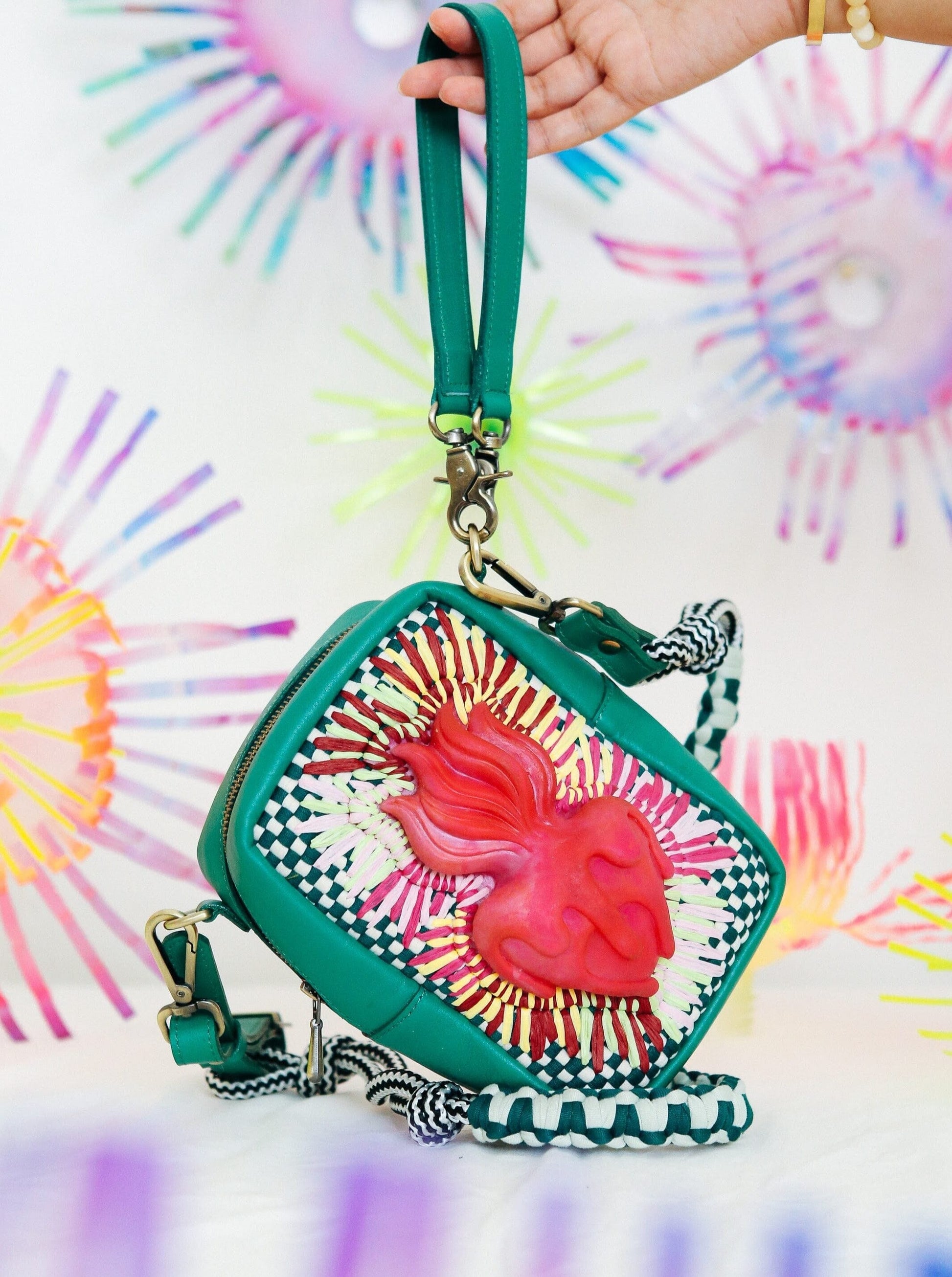 [Leeroy New x R2R] Sacred Heart Crossbody Bag Green Fashion Rags2Riches