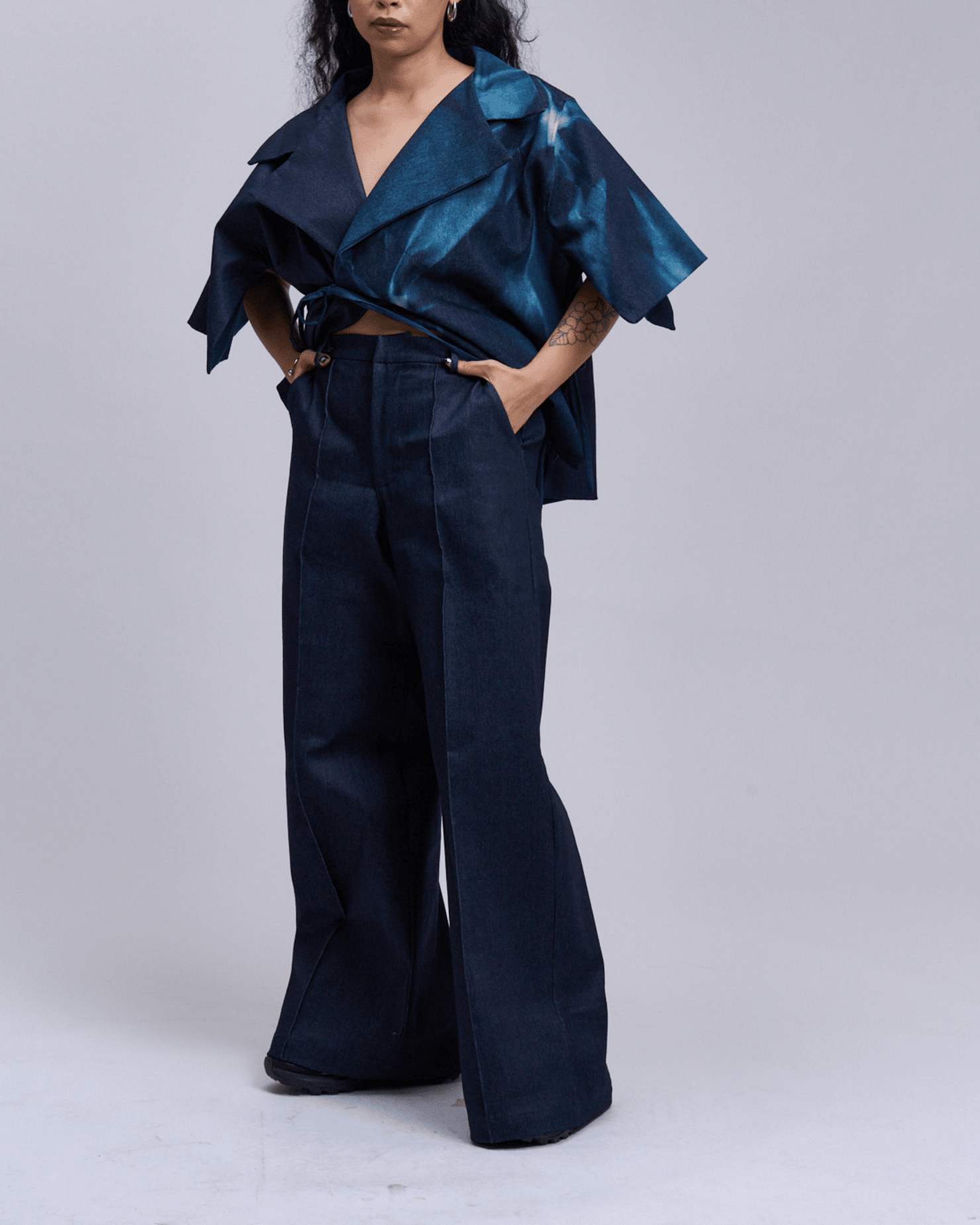 Pintucks Pants Dark Blue Denim Fashion Rags2Riches