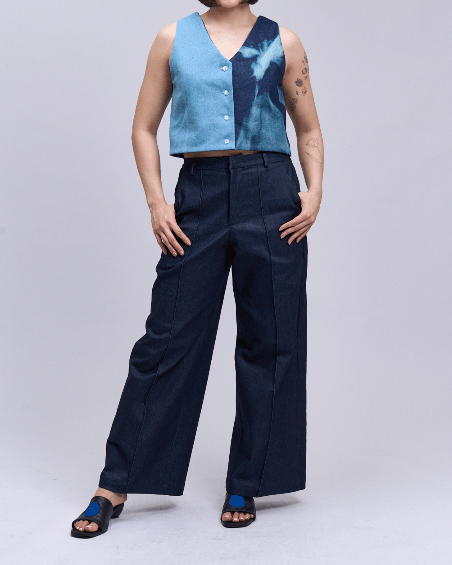 Pintucks Pants Dark Blue Denim Fashion Rags2Riches