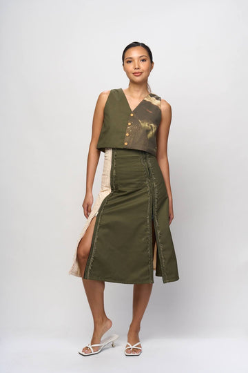 [Ready Today] 4-Way A-Line Skirt Fatigue & Off-White