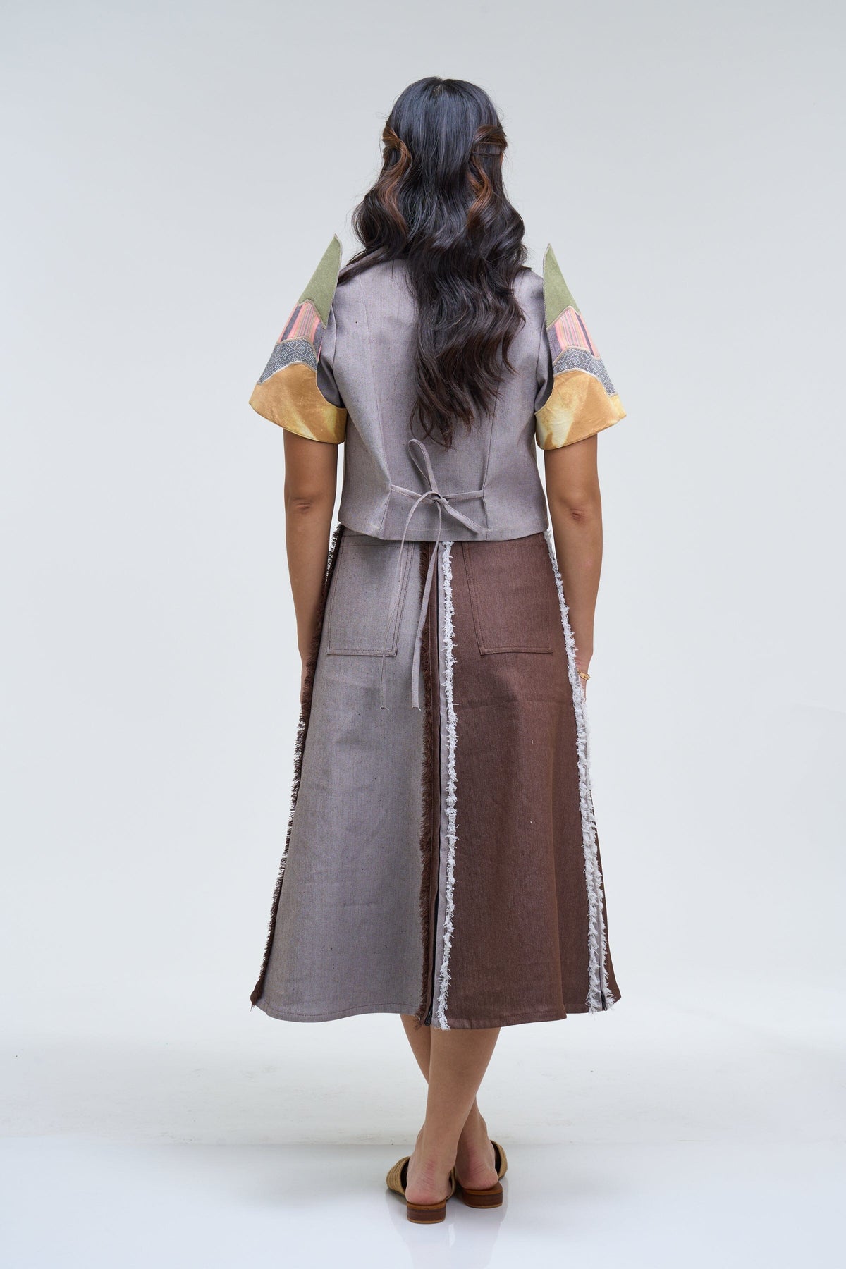 [Ready Today] 4-Way A-Line Skirt Two-Tone Denim Brown Fashion R2R On Repeat