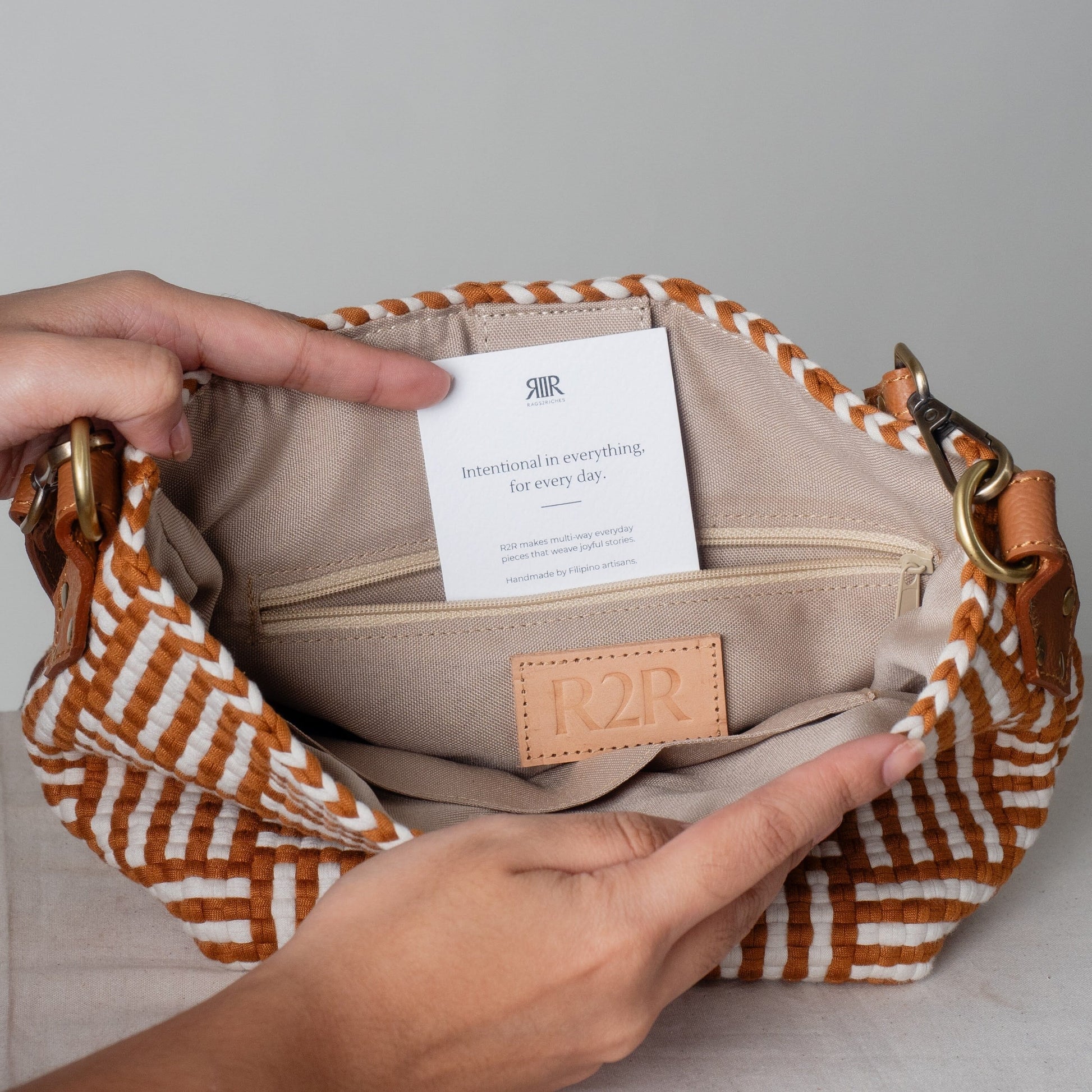 [Ready Today] Buslo Micro Snap Mat Pattern Tan & Beige Fashion Rags2Riches