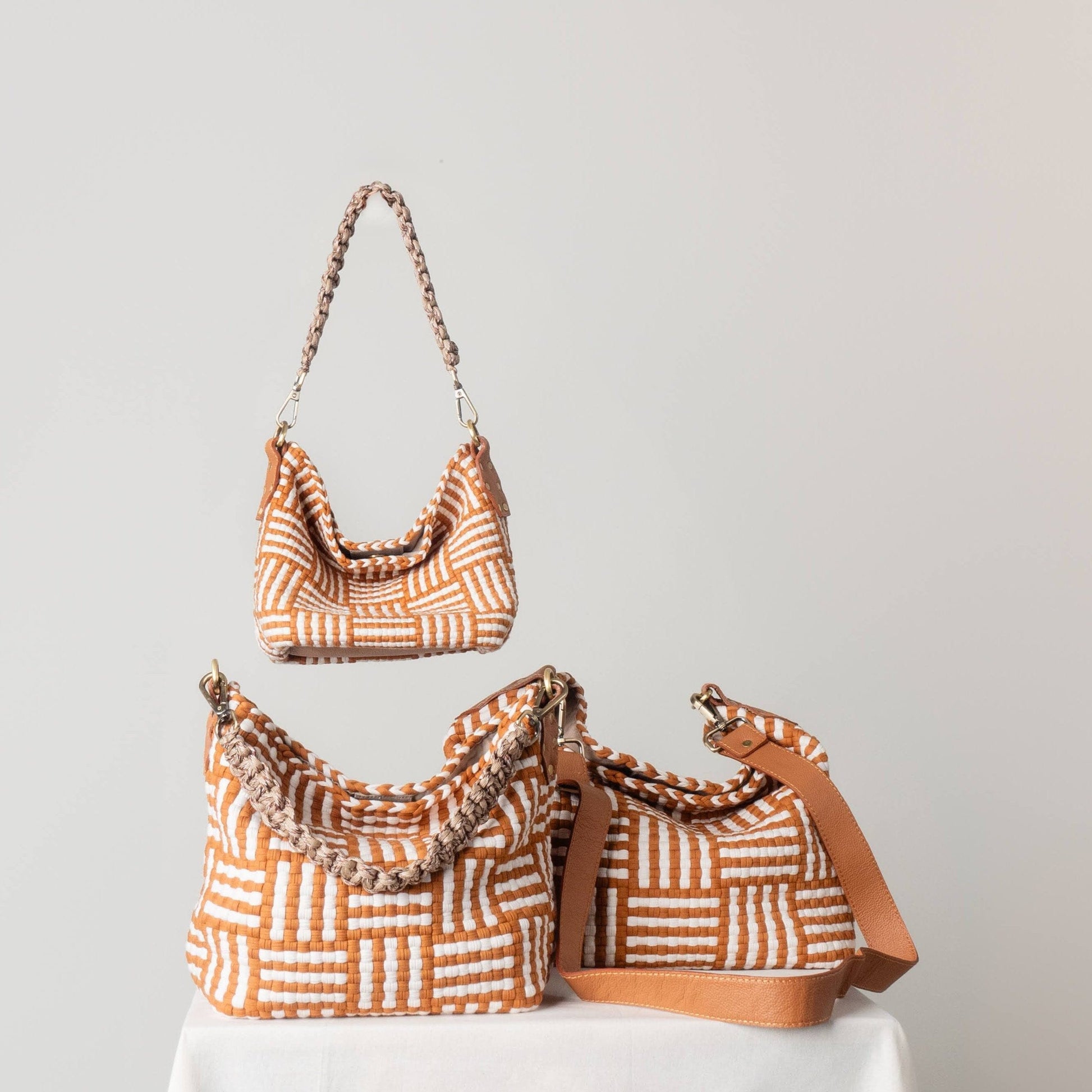 [Ready Today] Buslo Micro Snap Mat Pattern Tan & Beige Fashion Rags2Riches