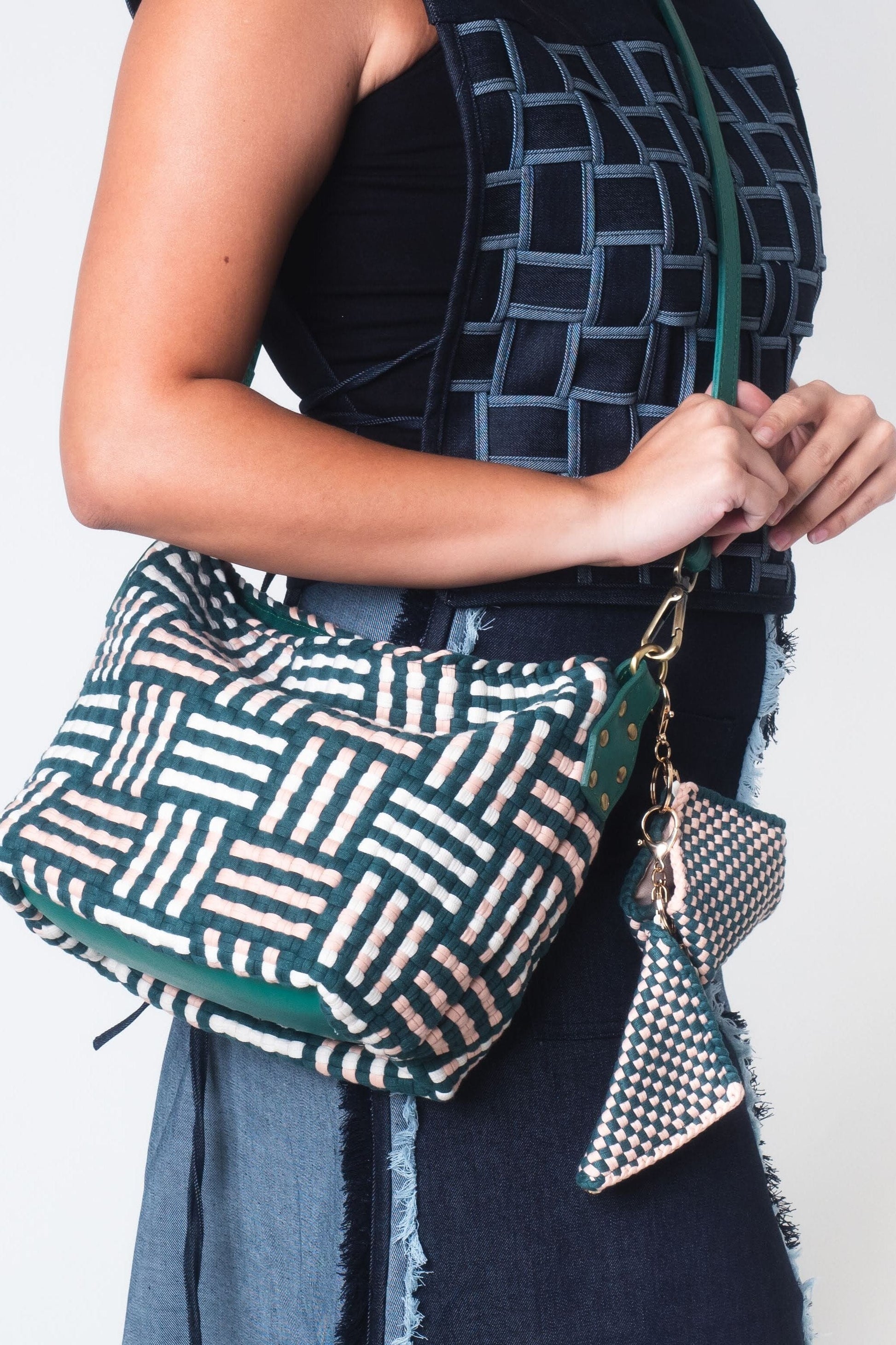 [Ready Today] Buslo Mini Snap Mat Pattern Emerald & Blush Fashion Rags2Riches