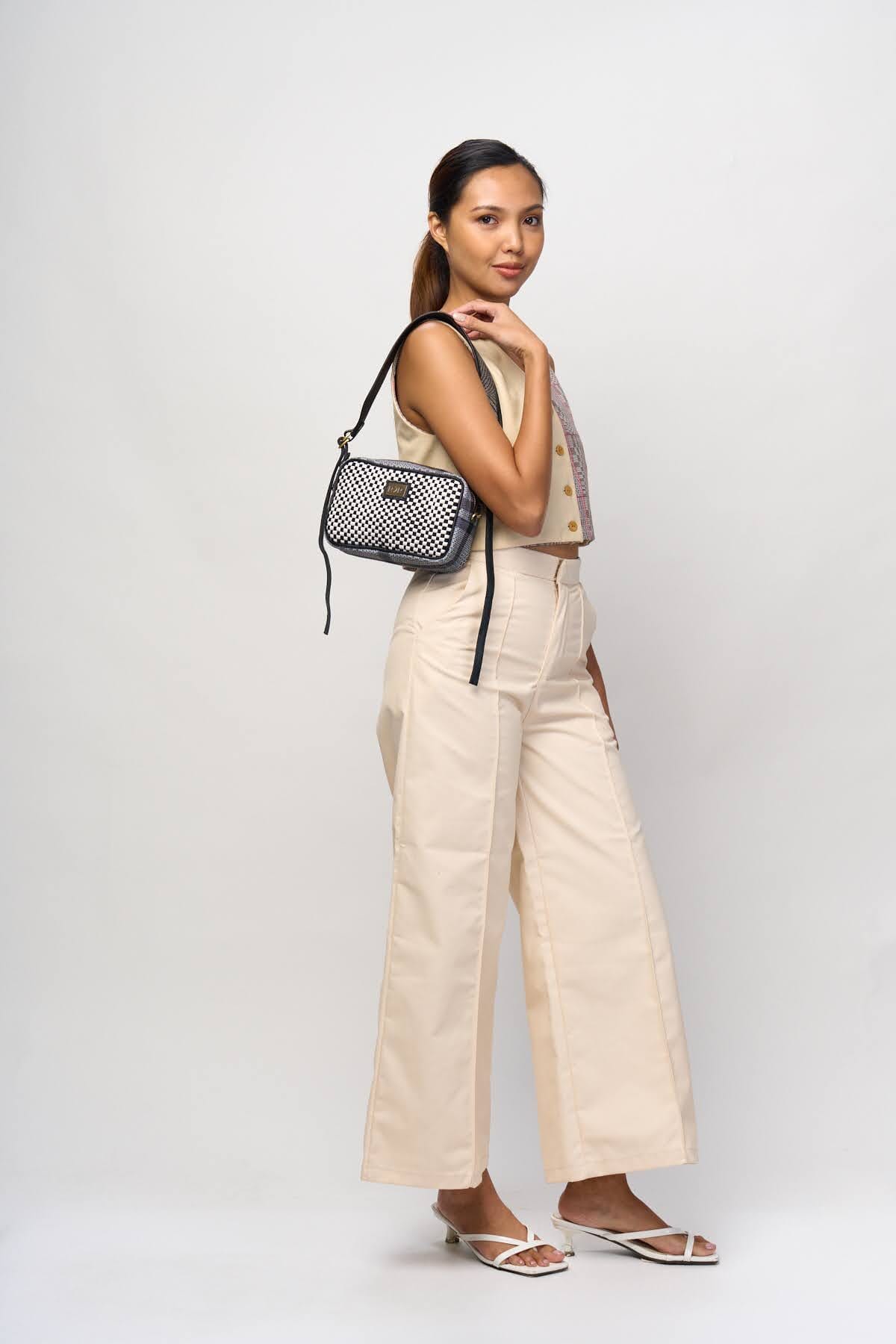 [Ready Today] Kamara Crossbody Black & Beige Checkerboard Fashion Rags2Riches