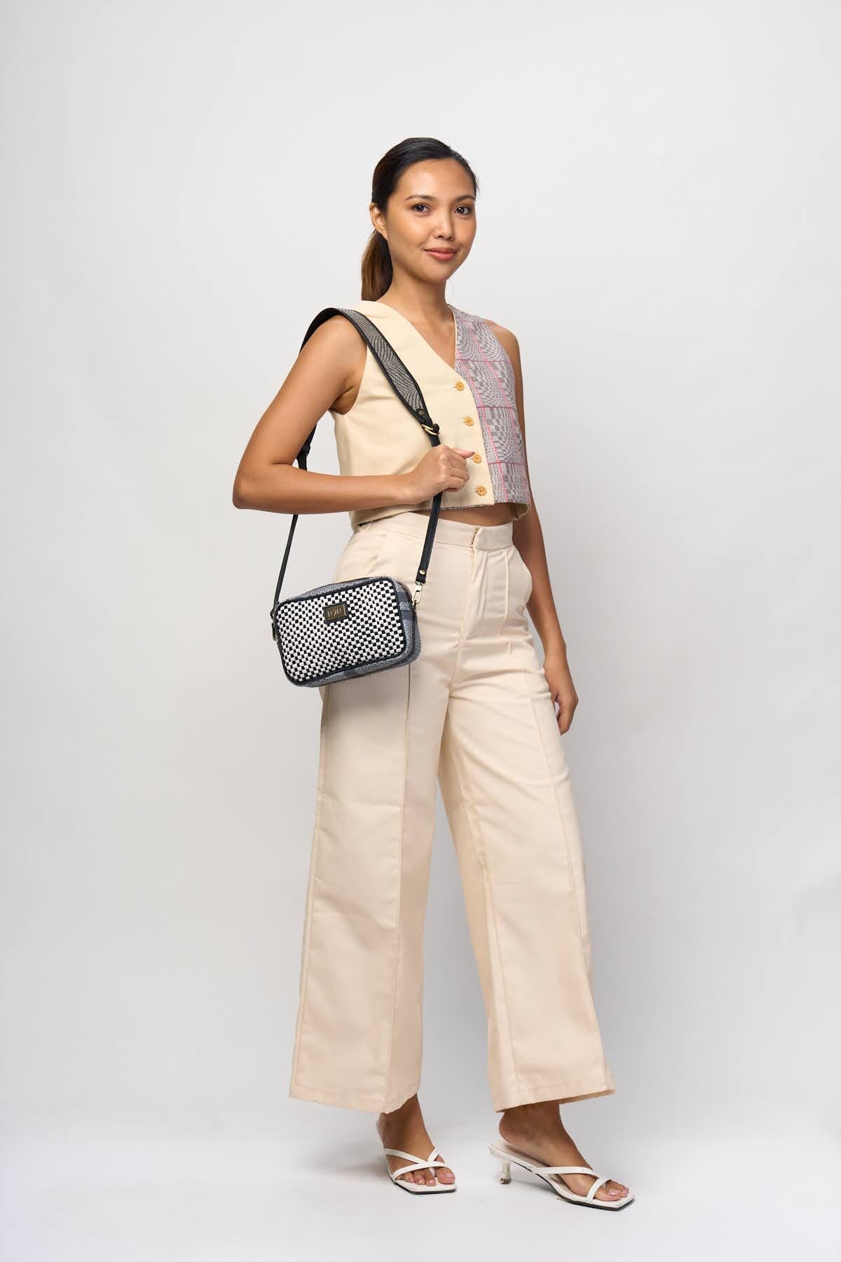 [Ready Today] Kamara Crossbody Black & Beige Checkerboard Fashion Rags2Riches