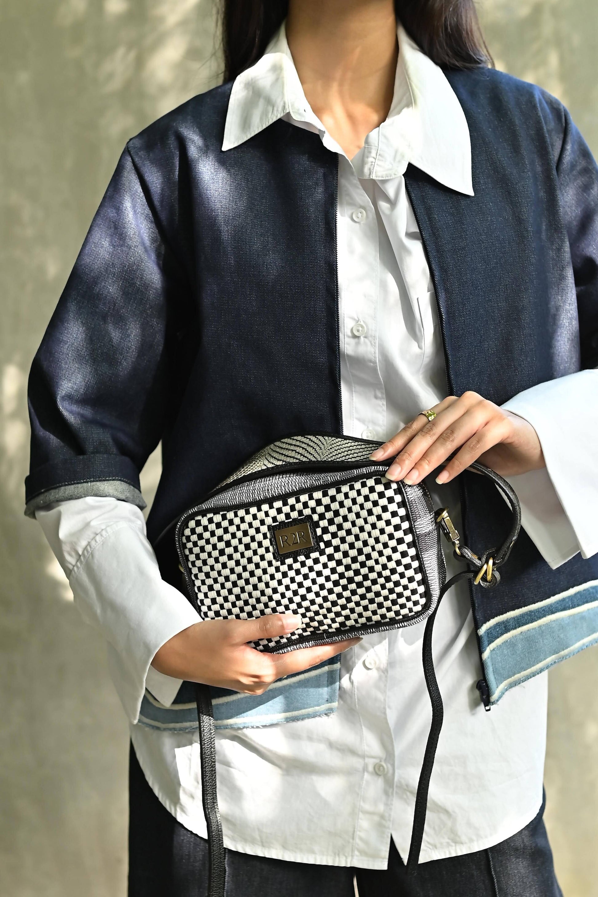 [Ready Today] Kamara Crossbody Black & Beige Checkerboard Fashion Rags2Riches