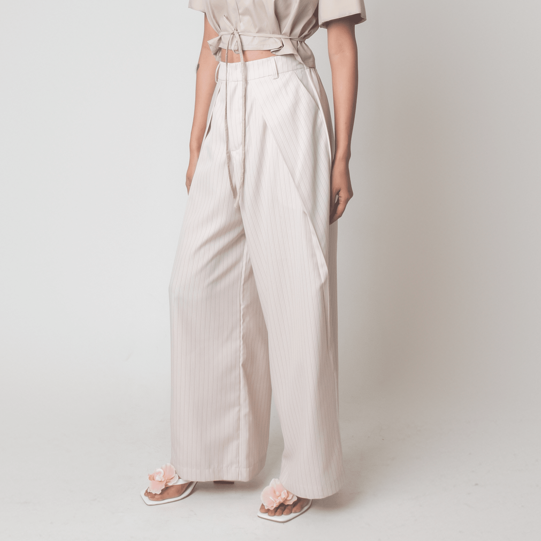 [Ready Today] Lakbay Pants Beige Pinstripes Fashion Rags2Riches