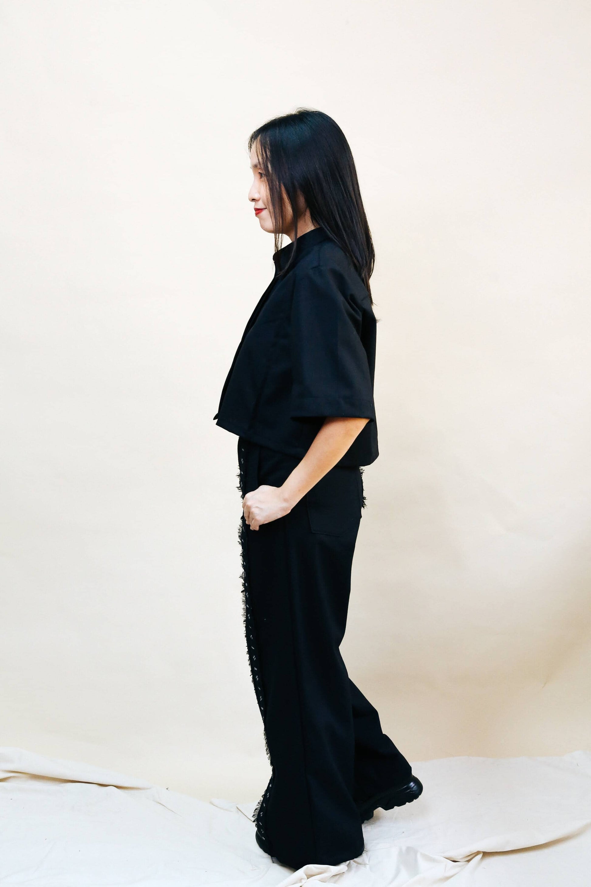 [Ready Today] Striped Wide-Legged Pants Black & Sinukitan Fashion Rags2Riches