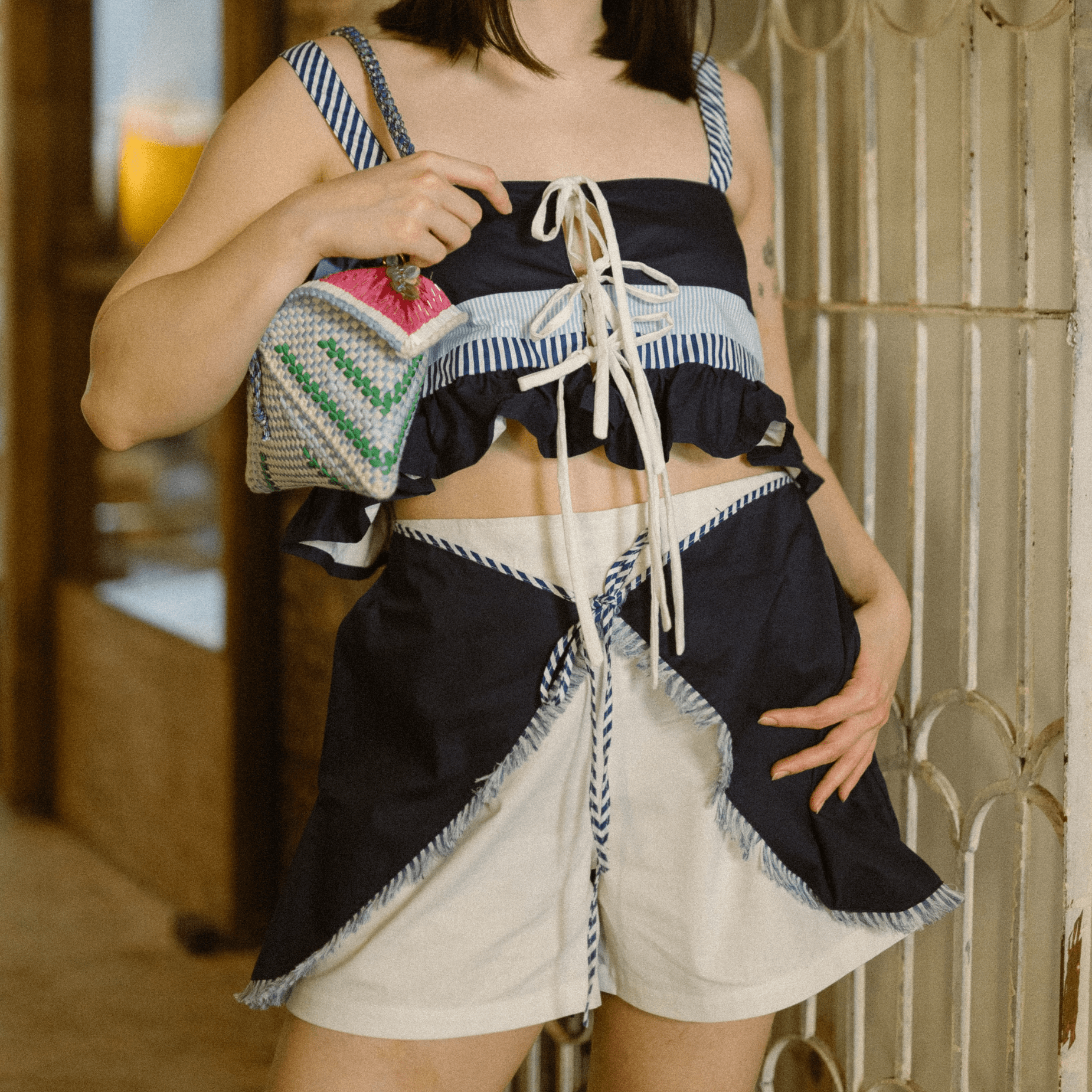 Tara Na Shorts Navy & White Fashion Rags2Riches
