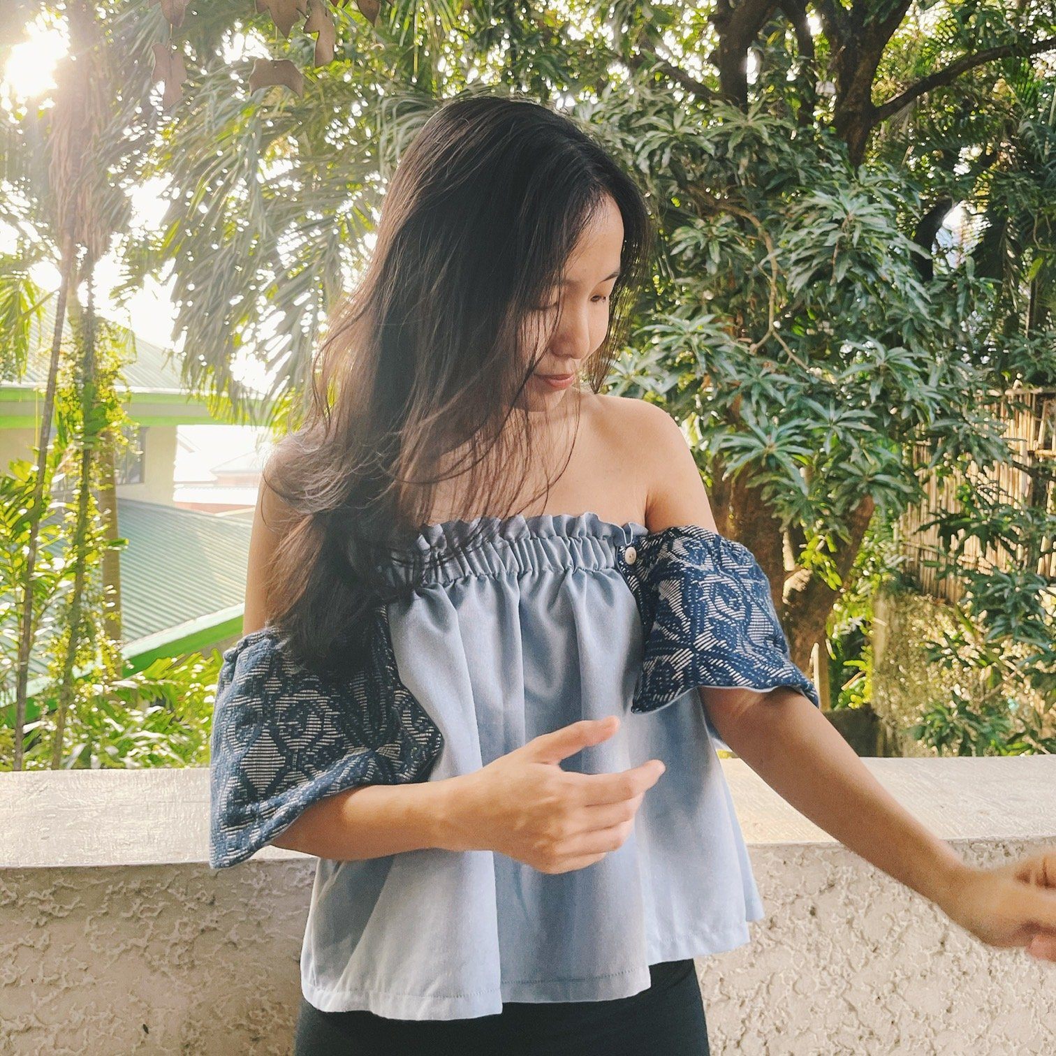On-Off Shoulder Top Blue Pinilian Navy Fashion Rags2Riches