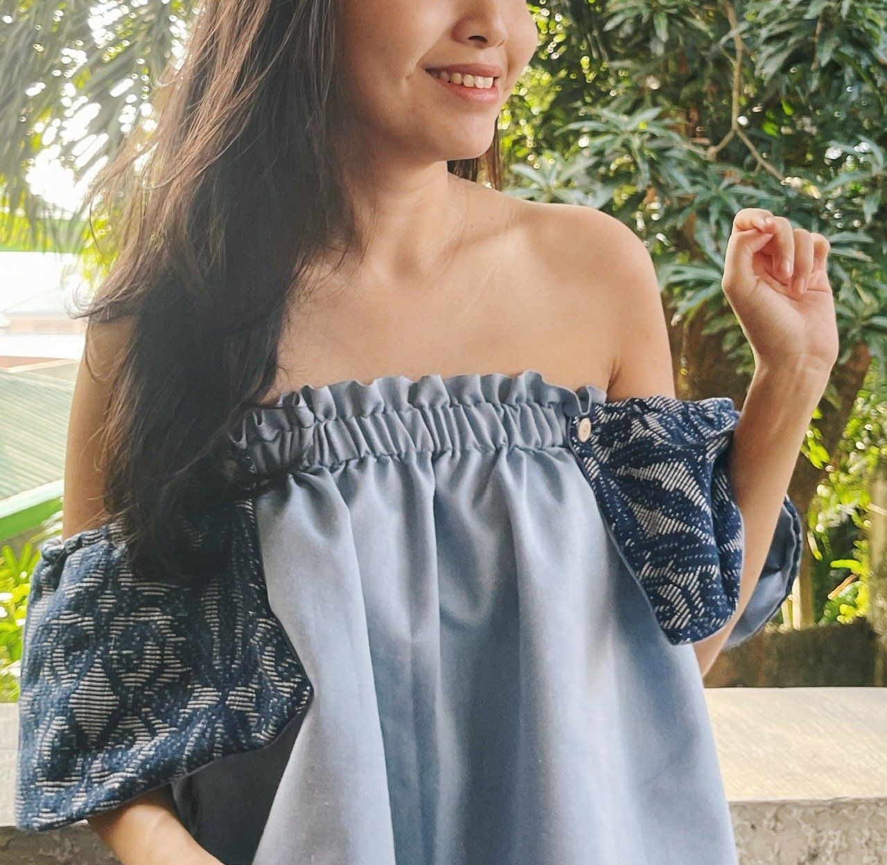 On-Off Shoulder Top Blue Pinilian Navy Fashion Rags2Riches