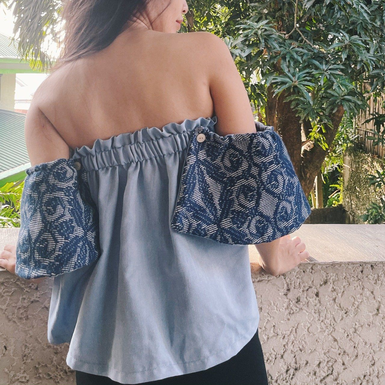 On-Off Shoulder Top Blue Pinilian Navy Fashion Rags2Riches