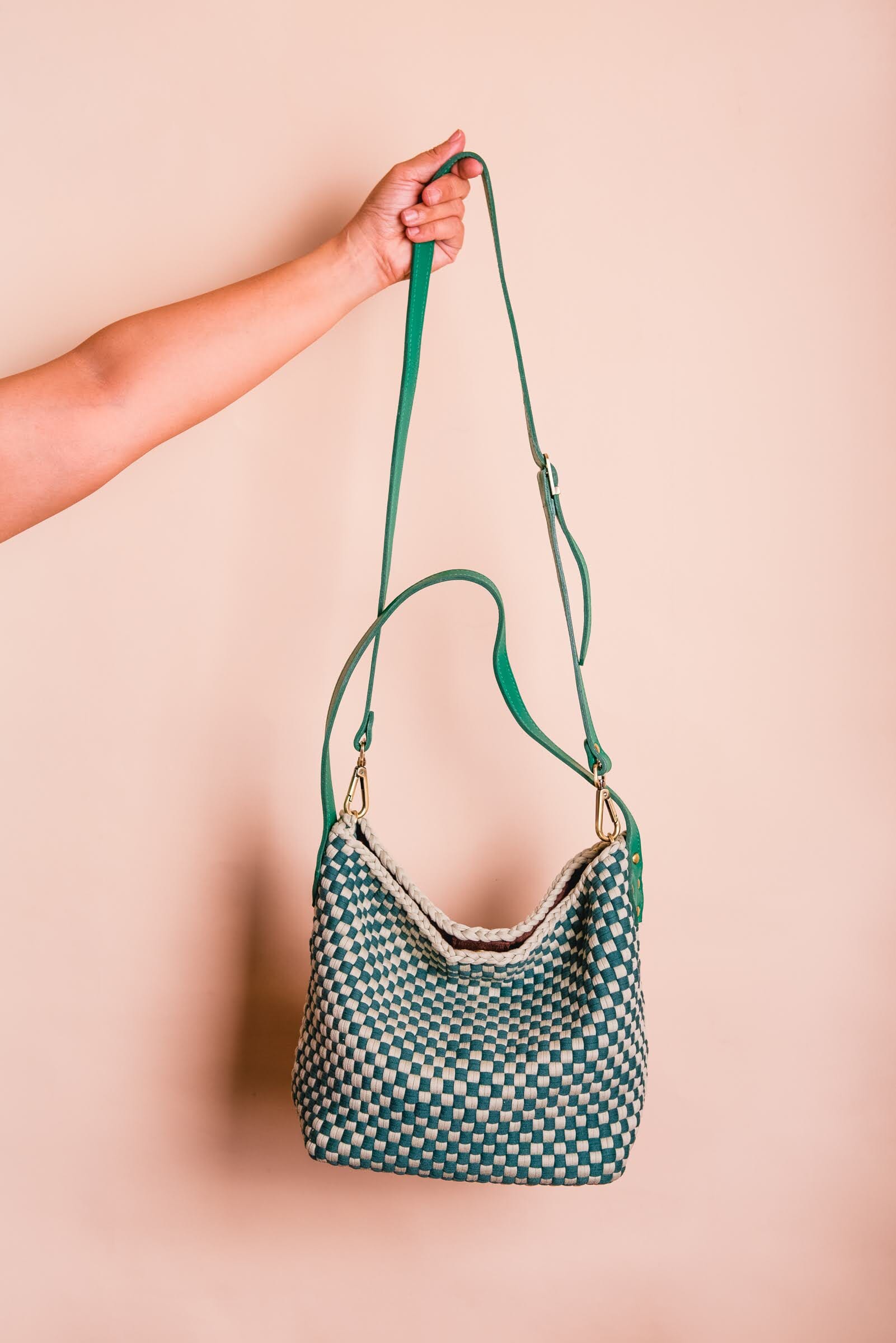 [Ready Today] Buslo Mini Checkerboard Sage & Emerald with Longer Handle Fashion Rags2Riches