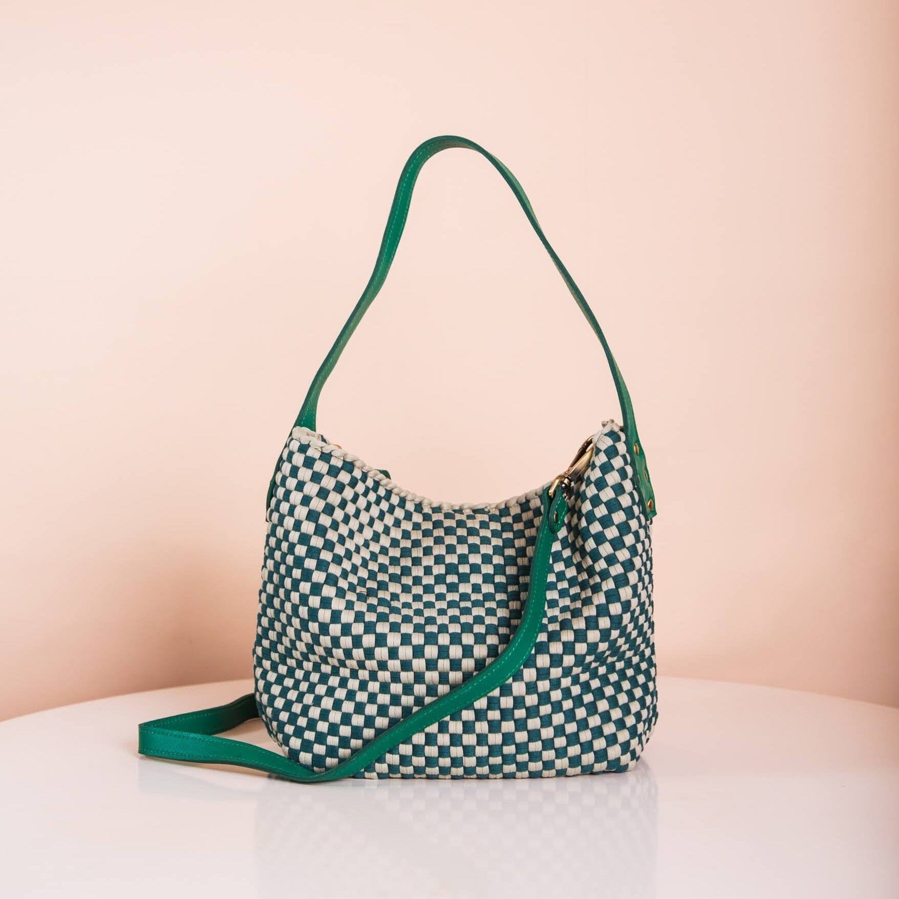 [Ready Today] Buslo Mini Checkerboard Sage & Emerald with Longer Handle Fashion Rags2Riches