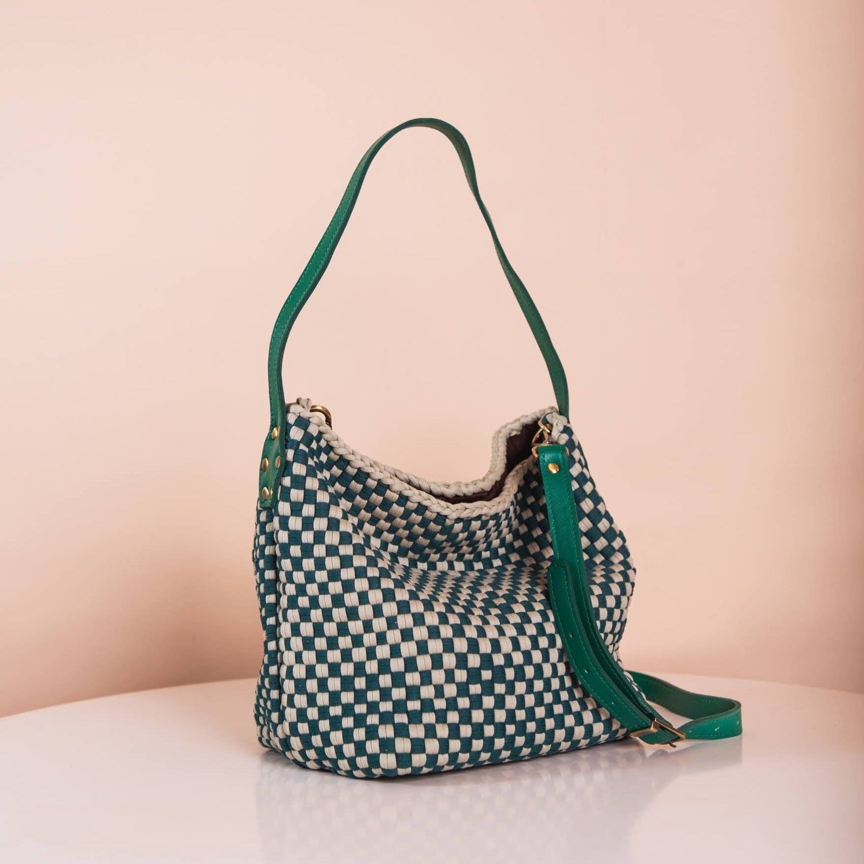 [Ready Today] Buslo Mini Checkerboard Sage & Emerald with Longer Handle Fashion Rags2Riches