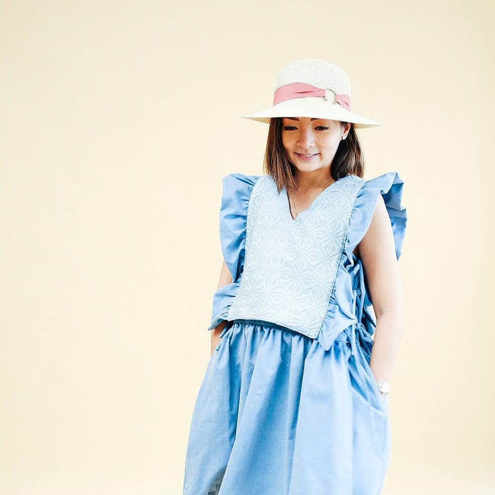 The Ruffled Bib Chambray in Light Blue Binetwagan Fashion Rags2Riches