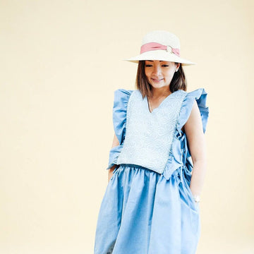 [Ready Today] The Ruffled Bib Chambray in Light Blue Binetwagan